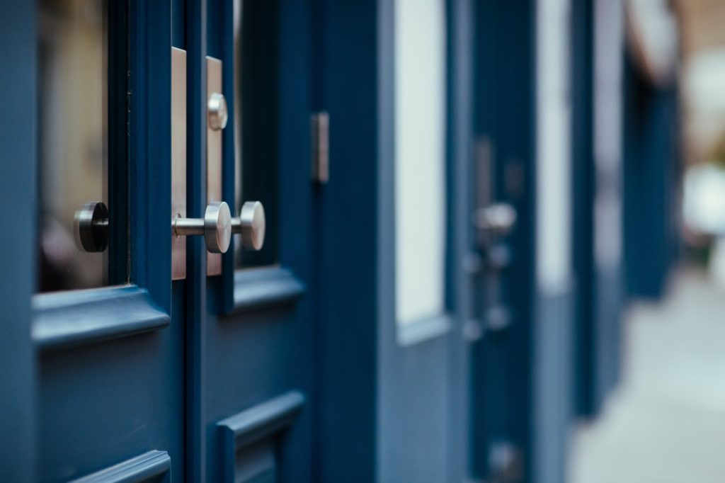 blue wooden french doors