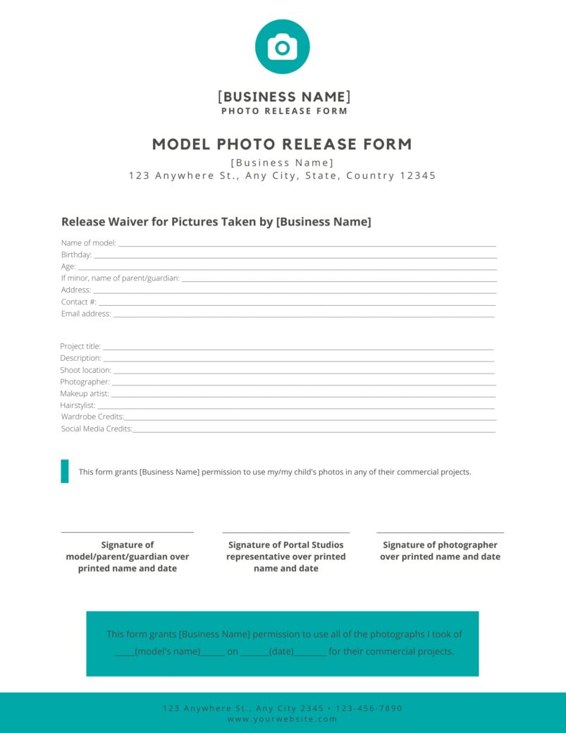 Model and Photographer/Photo Release Pack Shoot Spaces